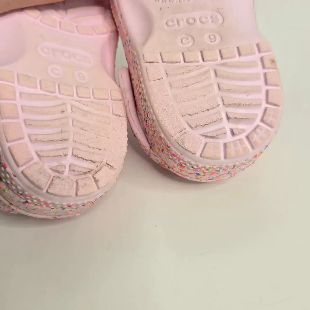 Crocs Toddler Classic Clogs Size 9 Pink Milk Pant Splatter Comfort Casual